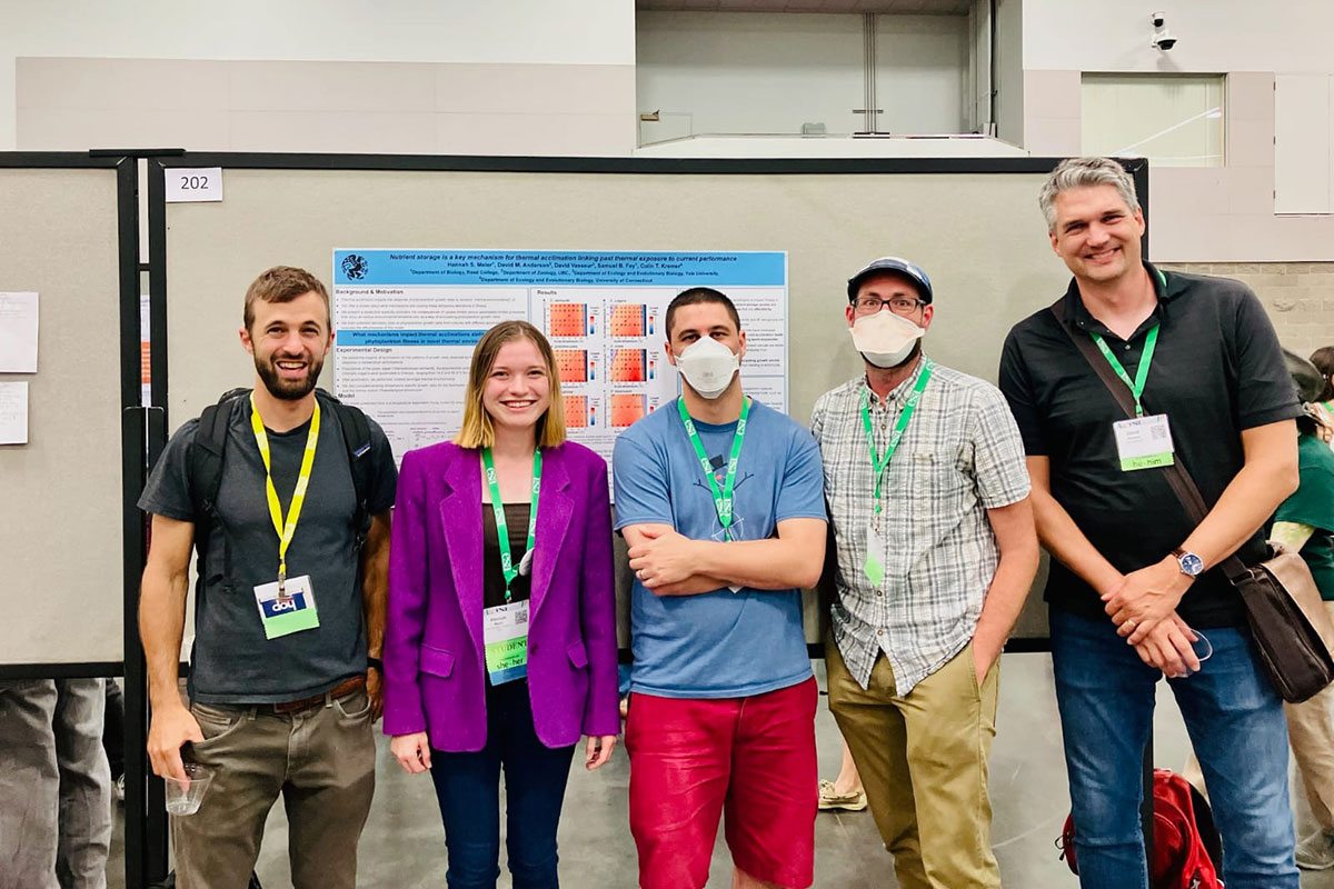 Prof. Sam Fey and&amp;#160;Hannah Meier &amp;#8217;21 with project collaborators&amp;#160;David Anderson, Colin Kremer, and David Vasseur.