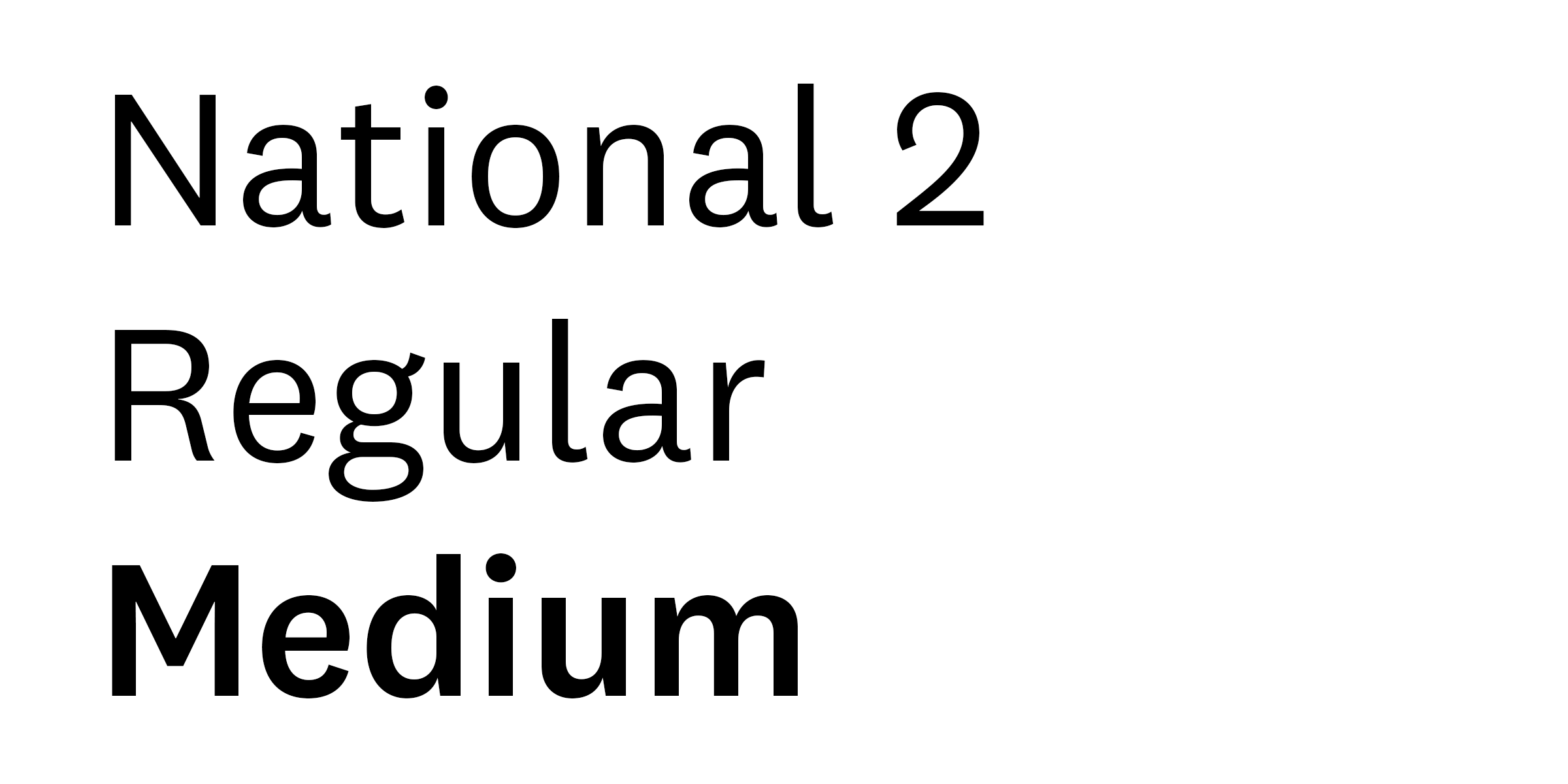 Sample of National, a sans serif font.