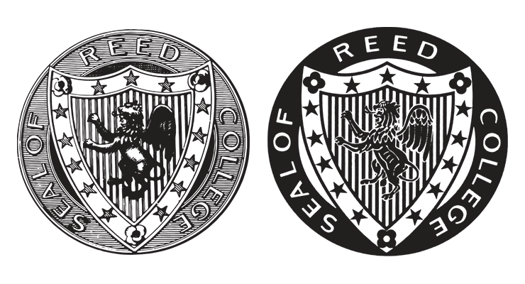 Two variations of the Reed College presidential seal.