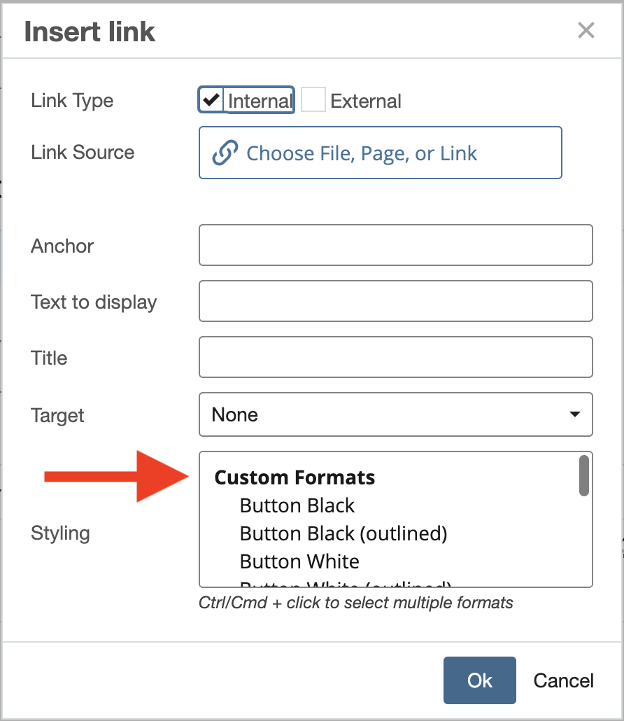 A screenshot showing the Insert/Edit Link menu