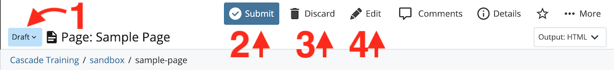 A screen shot of the draft preview window, highlighting the buttons described in the list above.