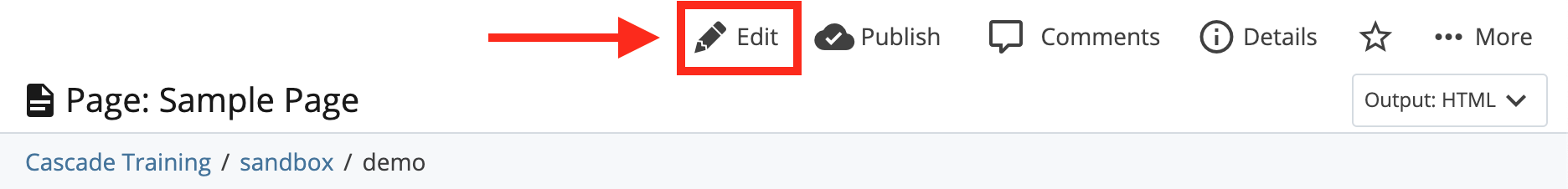 A screen shot of the header of the Cascade editing window, highlighting the edit button.